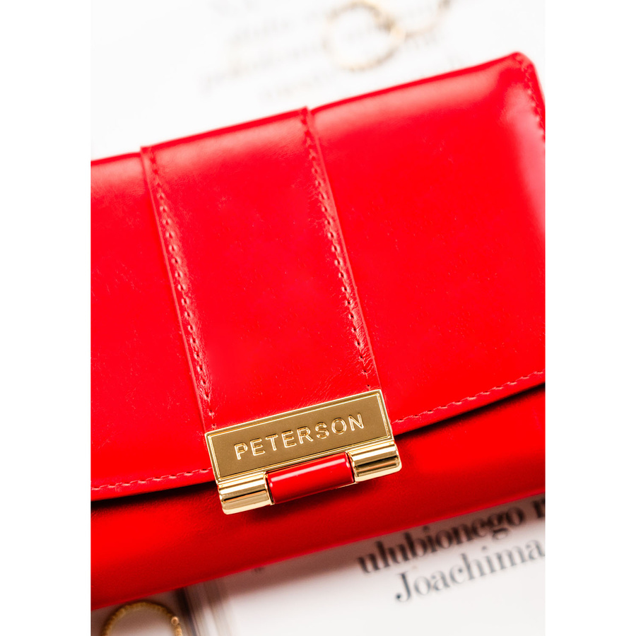 Czerwony, poziomy portfel damski wykonany ze skóry ekologicznej - Peterson