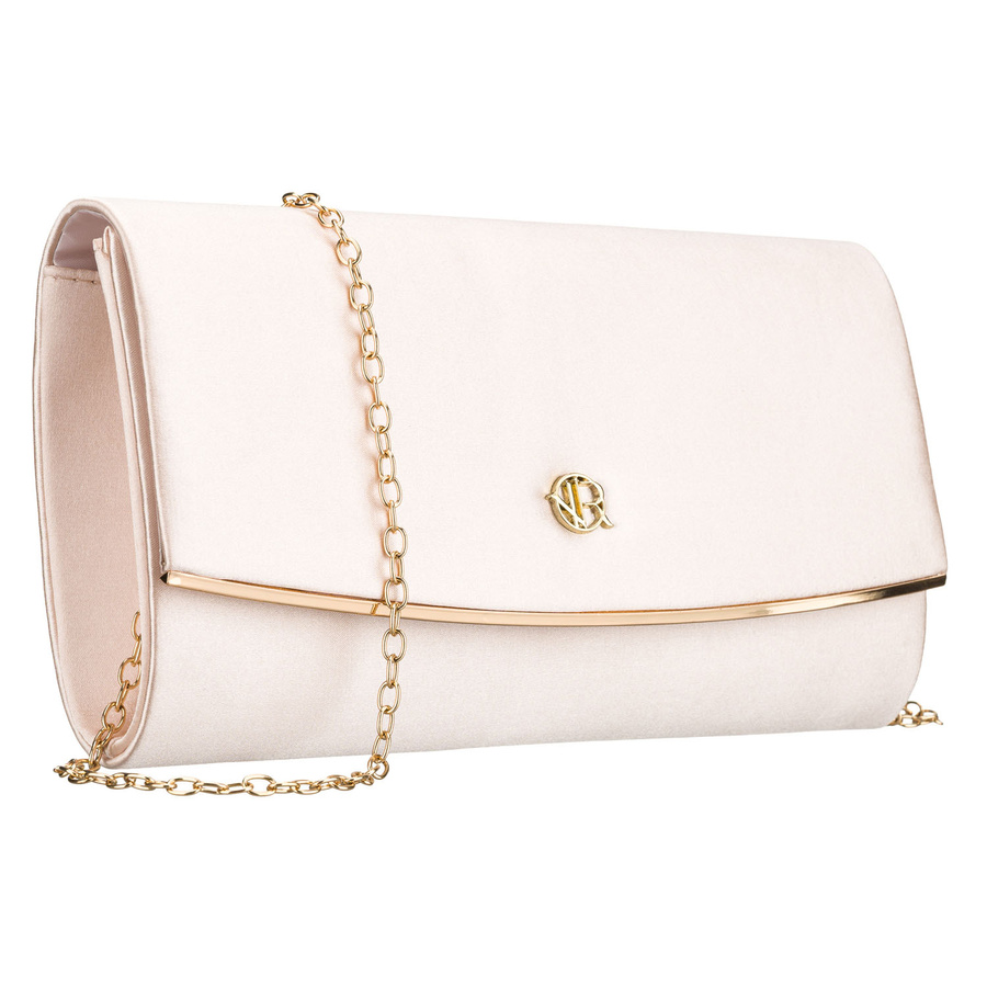 Beżowa kopertówka damska wykonana z tkaniny syntetycznej z wewnętrzną kieszonką - Rovicky