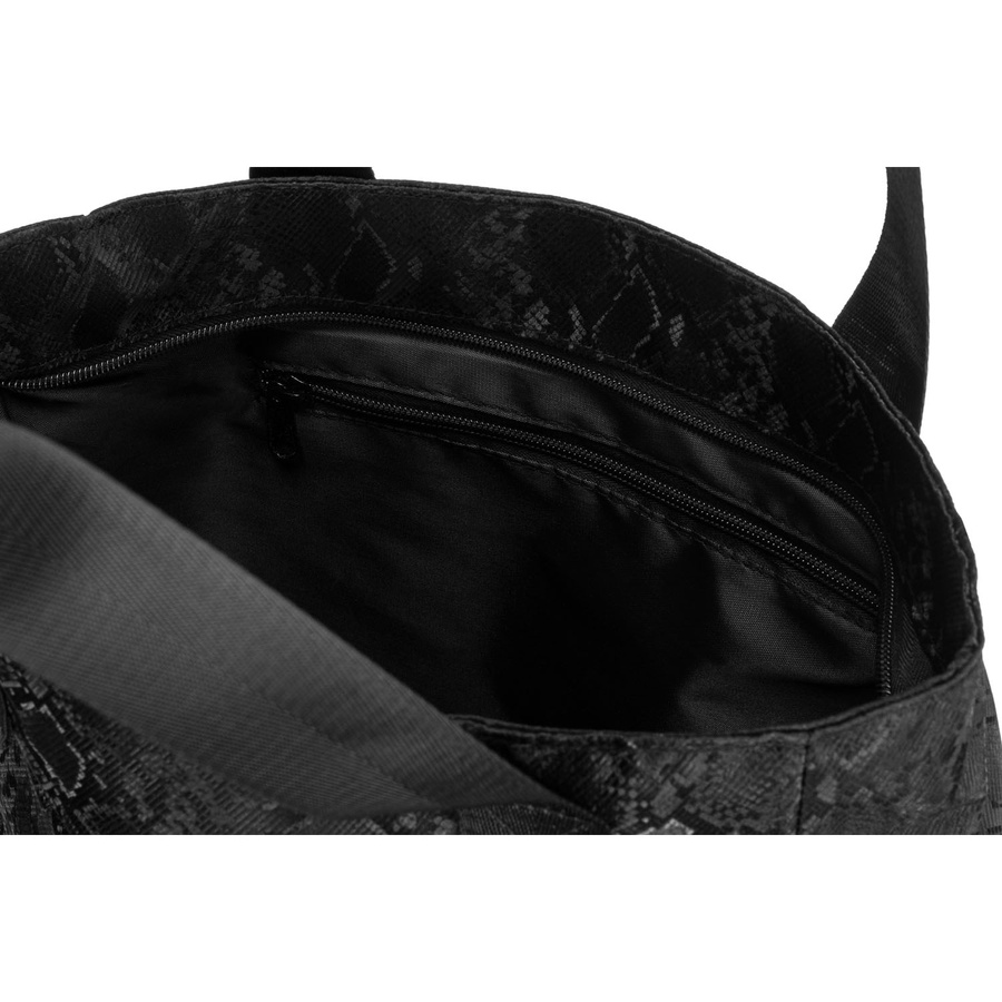 Czarny shopper damski z poliestru zawieszony na wygodnych uchwytach - Rovicky