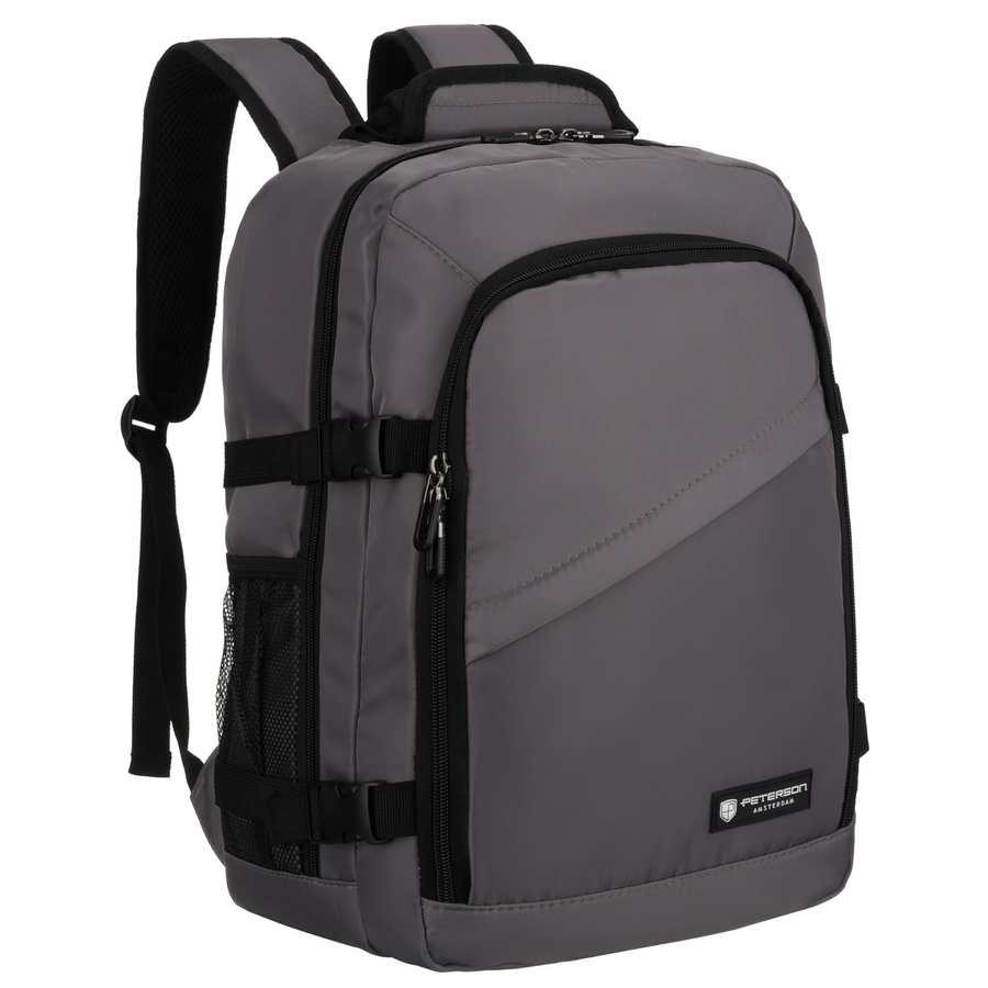 Szary, podróżny plecak z poliestru idealny na bagaż podręczny - Peterson