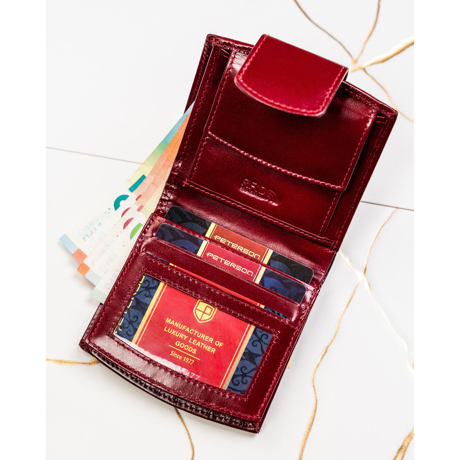 Czerwony, skórzany portfel damski z systemem RFID - Peterson