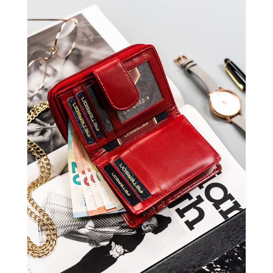 Damski portfel ze skóry naturalnej na zatrzask i suwak - Peterson