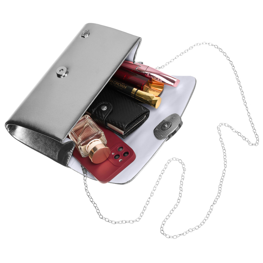 Srebrna kopertówka damska ze skóry ekologicznej - Rovicky