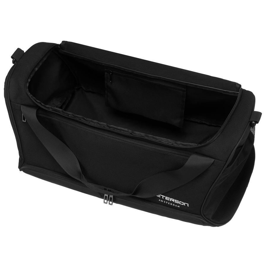 Czarna, pojemna torba podróżna wykonana z wytrzymałego poliestru - Peterson