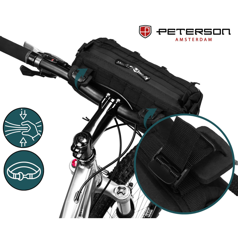 Czarna sakwa rowerowa na kierownicę wykonana z materiałów wodoodpornych - Peterson