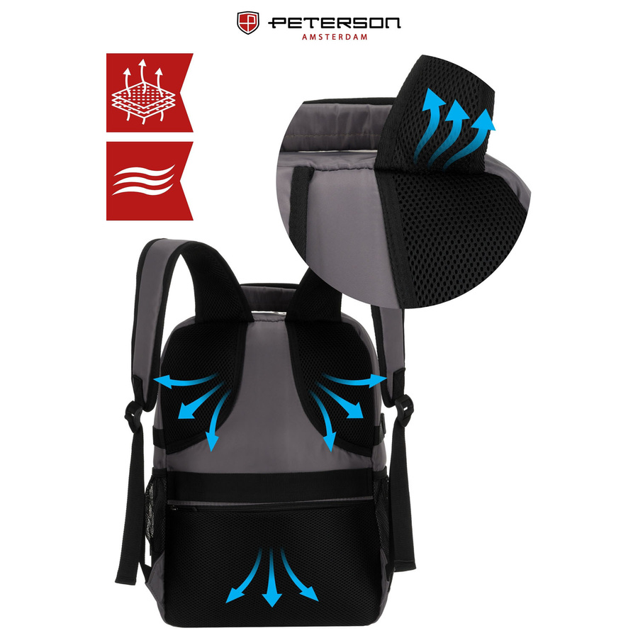 Szary, podróżny plecak z poliestru idealny na bagaż podręczny - Peterson