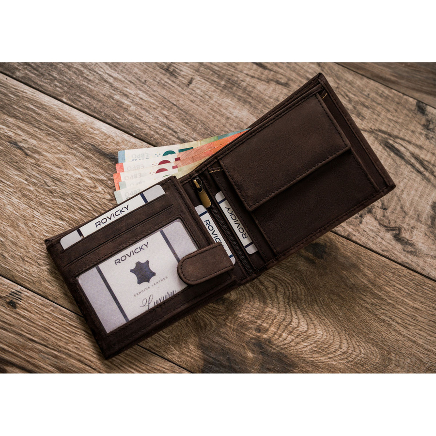 Duży, brązowy portfel męski ze skóry naturalnej wyposażony w system RFID - Always Wild