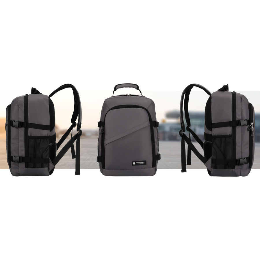 Szary, podróżny plecak z poliestru idealny na bagaż podręczny - Peterson