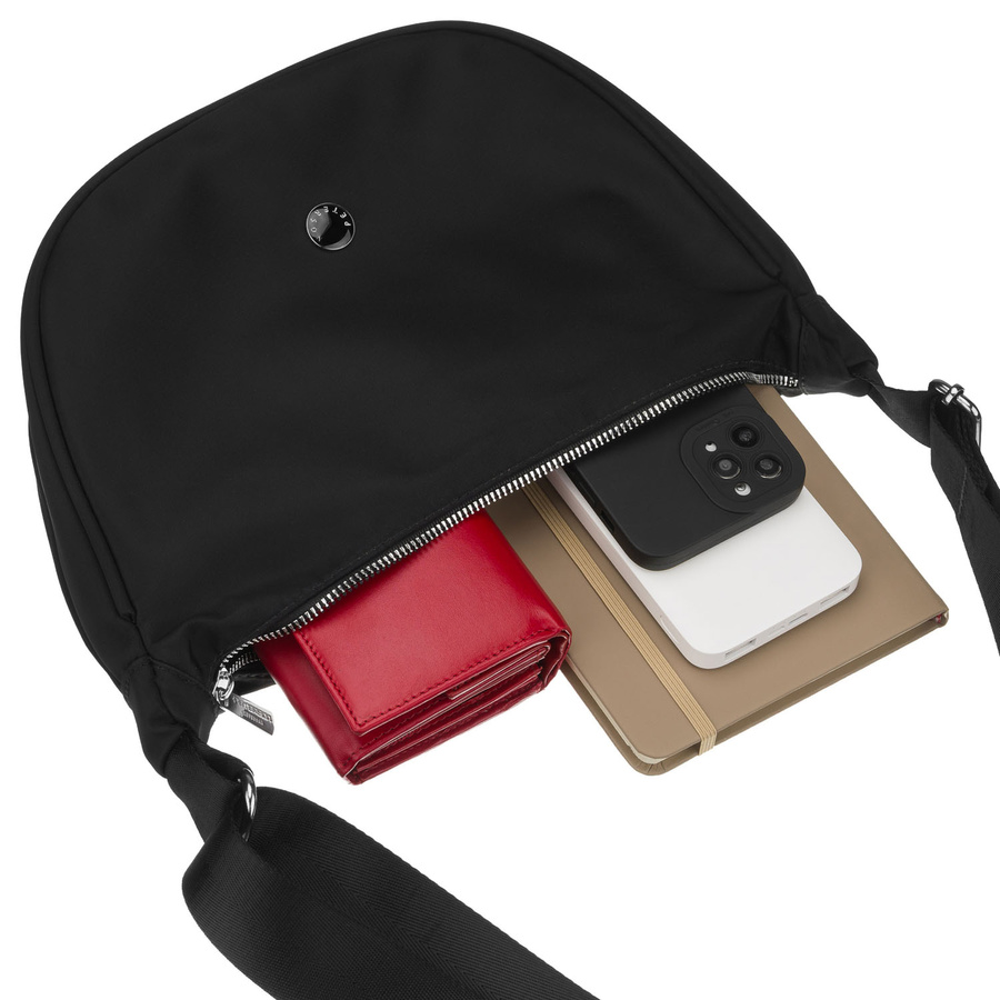 Czarna listonoszka damska z poliestru, jednokomorowa z zewnętrzną kieszonką - Peterson