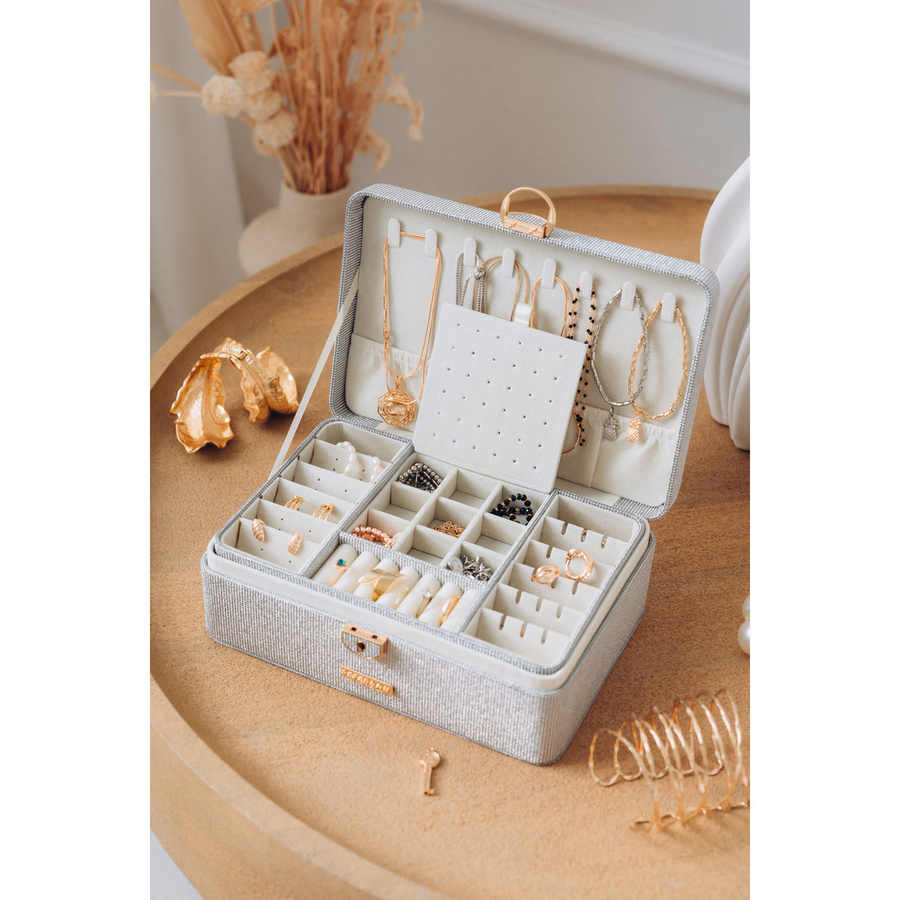 Szara, elegancka szkatułka zamykana na zatrzask i kluczykiem - Peterson