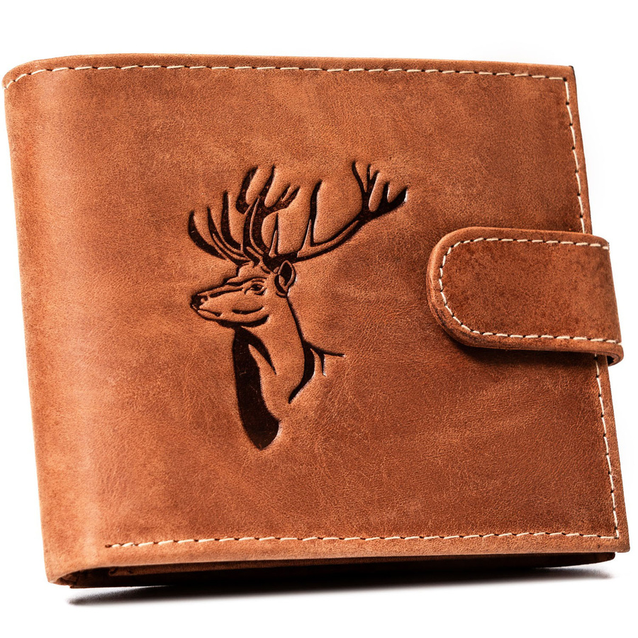 Duży portfel męski z nubukowej skóry naturalnej w brązowym kolorze zamykany zatrzaskiem - Always Wild