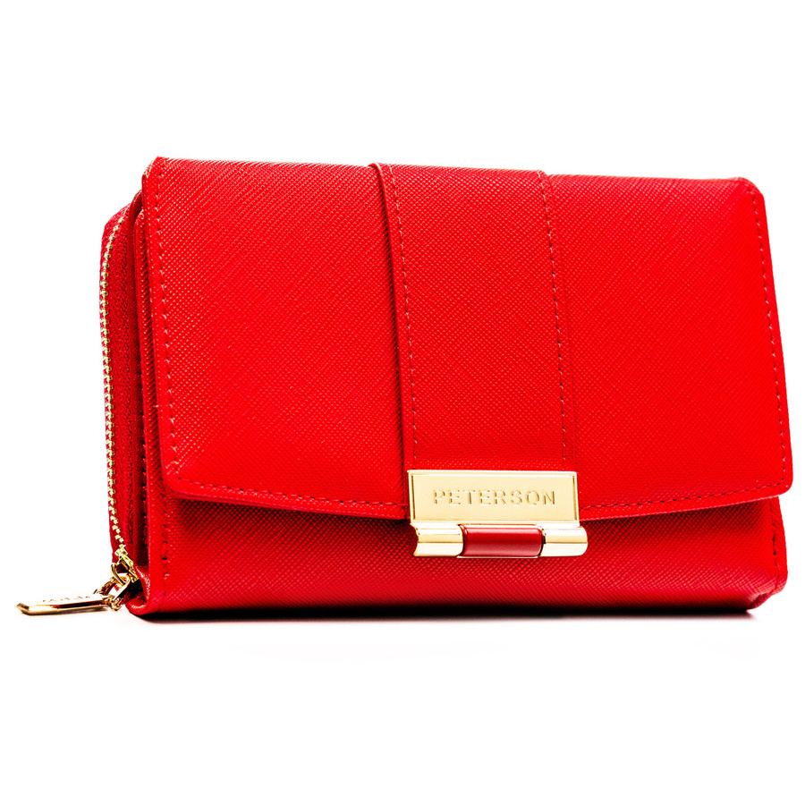 Poziomy portfel damski wykonany ze skóry ekologicznej w czerwonym kolorze - Peterson