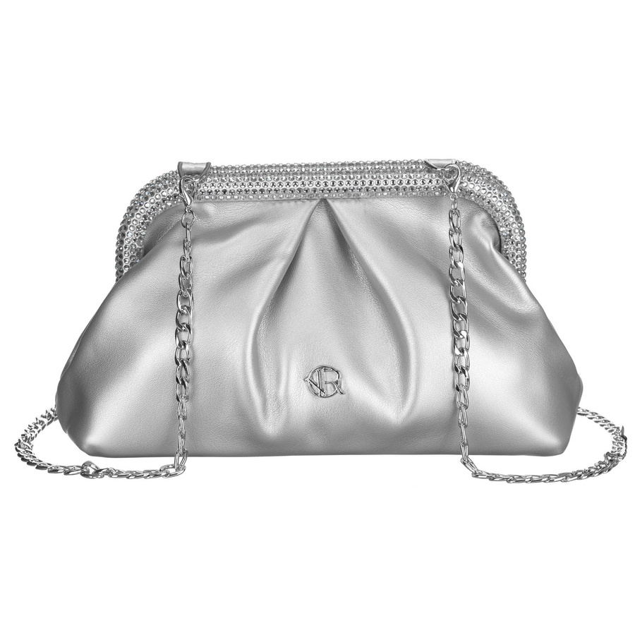 Wizytowa, srebrna torebka damska ze skóry ekologicznej - Rovicky