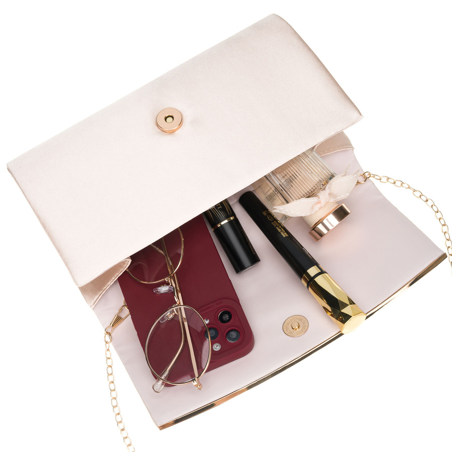 Beżowa kopertówka damska wykonana z tkaniny syntetycznej z wewnętrzną kieszonką - Rovicky