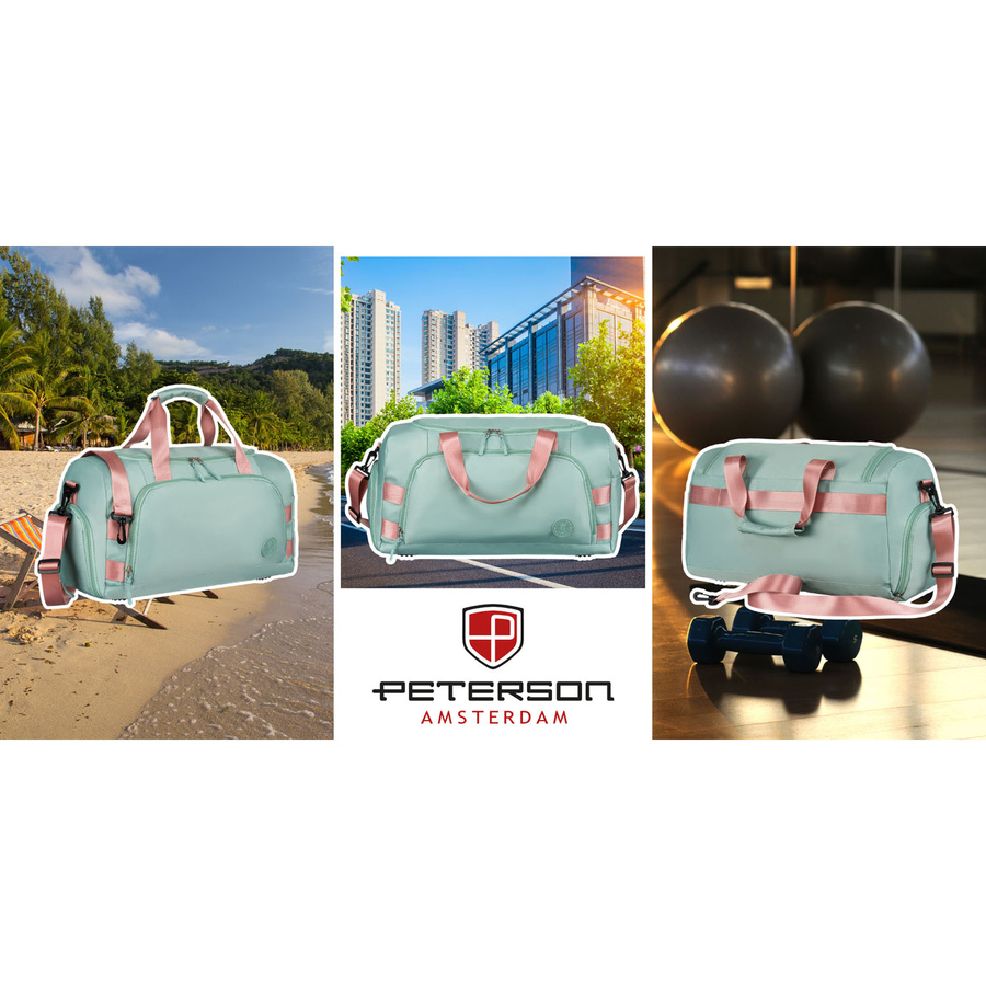Zielono-różowa torba weekendowo-podróżna z uchwytem na walizkę i kieszenią zewnętrzną - Peterson