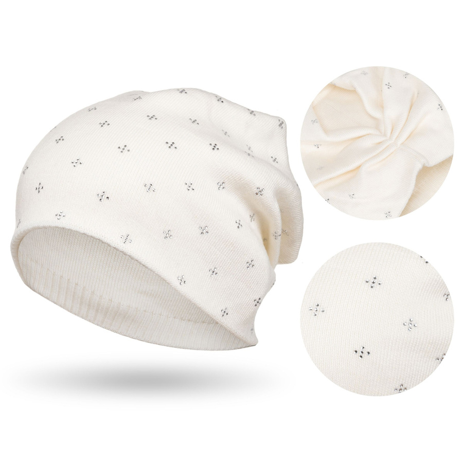 Ciepła czapka damska beanie z kryształkami - Peterson
