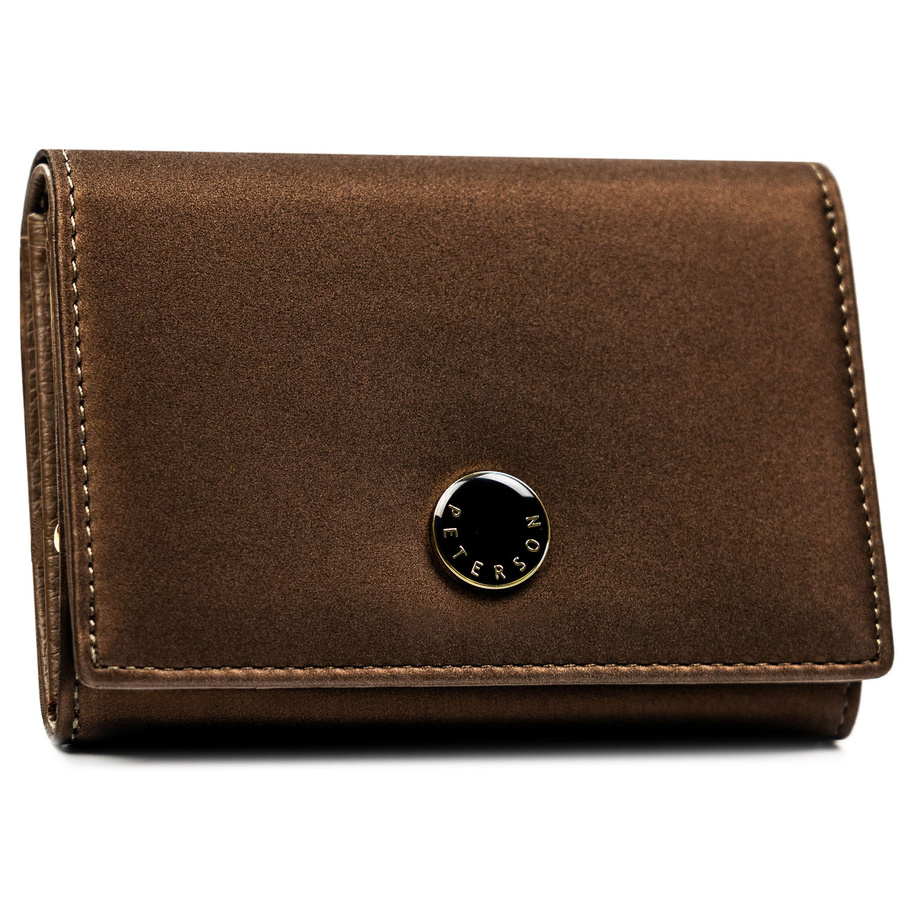 Brązowy portfel damski odszyty ze skóry naturalnej i ekologicznej - Peterson