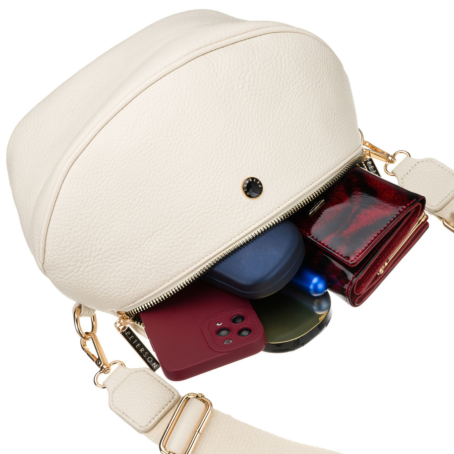 Modna, jasnobeżowa nerka damska ze skóry ekologicznej - Peterson