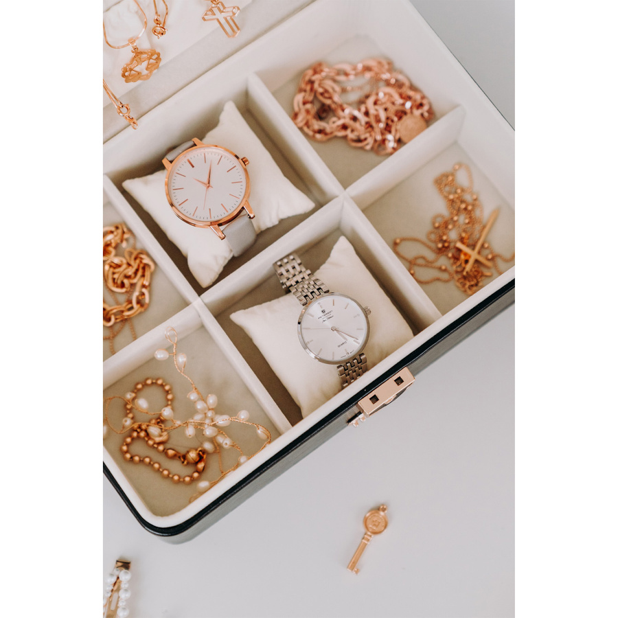 Pojemny elegancki kuferek na biżuterię z zamkiem - Peterson