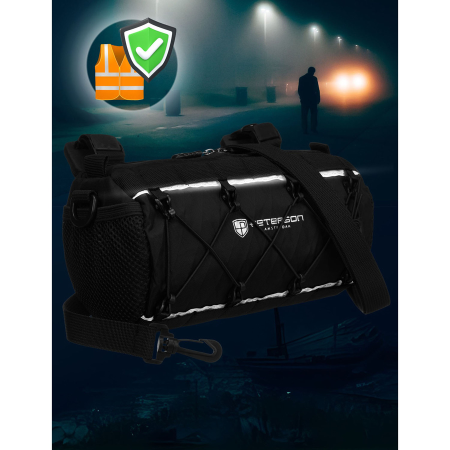 Czarna sakwa rowerowa na kierownicę wykonana z materiałów wodoodpornych - Peterson