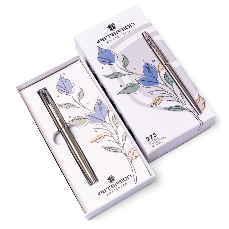 Metalowy długopis w srebrnym kolorze z czarnym wkładem - Peterson