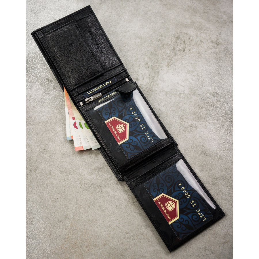 Klasyczny, czarny portfel męski ze skóry naturalnej - Peterson