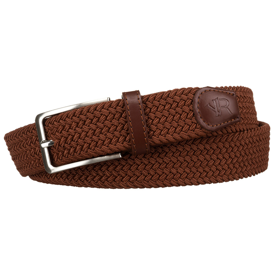 Jasnobrązowy, pleciony pasek parciany z tradycyjną, srebrną klamrą - Rovicky
