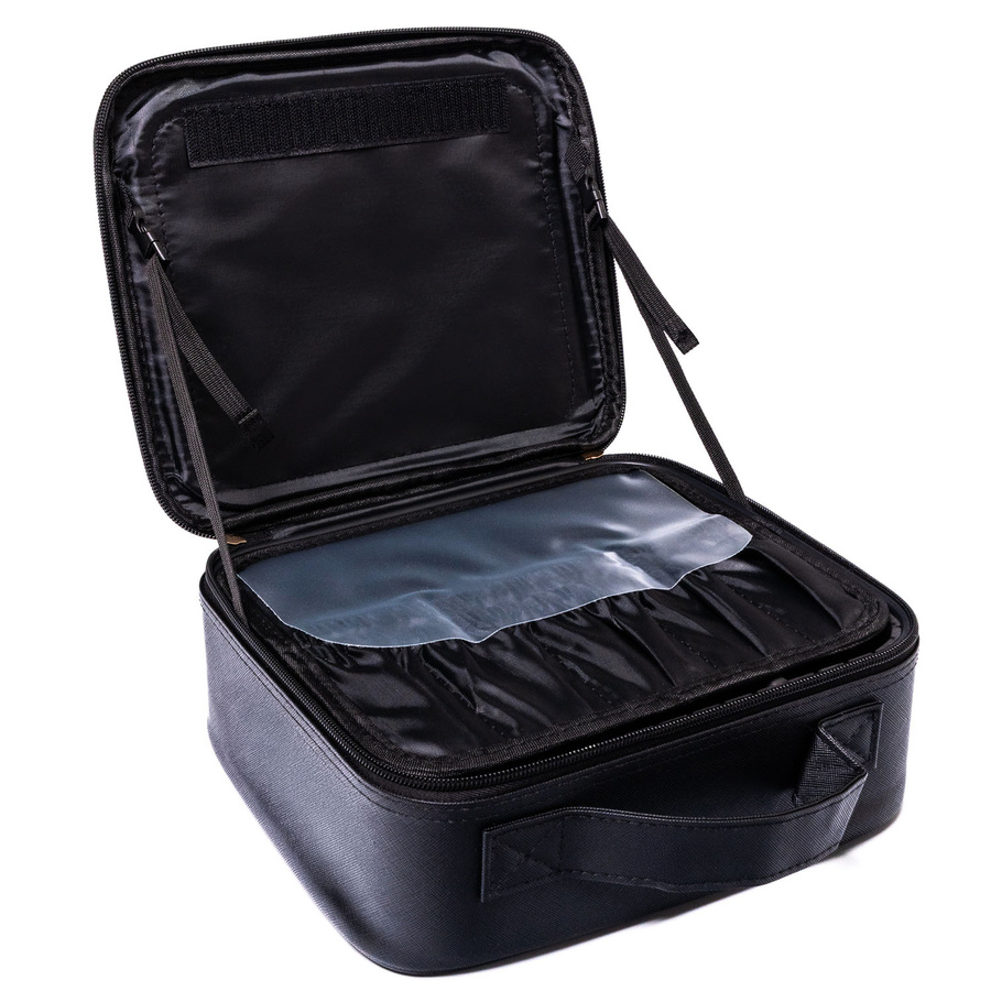 Czarna szkatułka na biżuterię wykonana ze skóry ekologicznej, zamykana suwakiem - Peterson