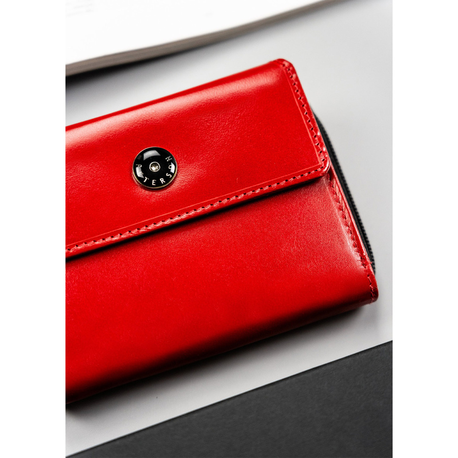 Czerwony portfel damski skórzany z dużą sekcją na bilon - Peterson