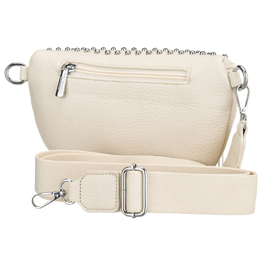 Modna saszetka damska wykonana ze skóry ekologicznej w jasnobeżowym kolorze, zamykana suwakiem - Peterson