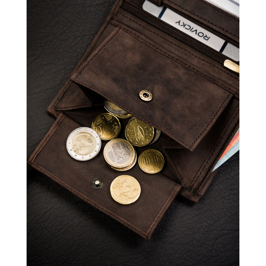 Portfel męski ze skóry naturalnej w brązowym kolorze z tłoczeniem w kształcie głowy psa