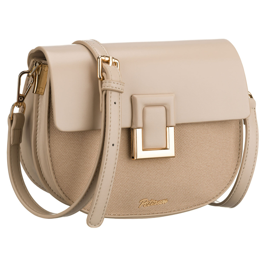Beżowa listonoszka damska w kształcie podkówki zamykana klipsem magnetycznym - Peterson