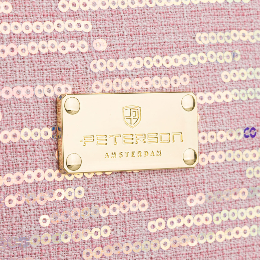 Podróżna kosmetyczka z tkaniny syntetycznej w różowym kolorze ozdobiona cekinami - Peterson