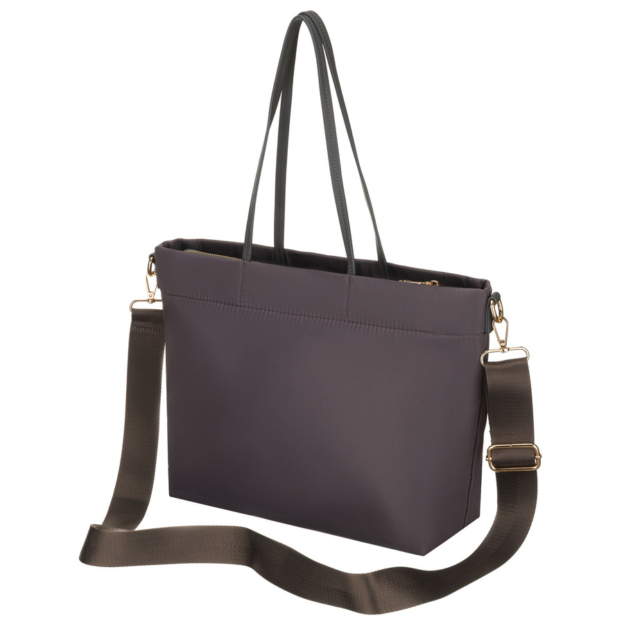 Nylonowa shopperka damska w szarym kolorze z doczepianym, regulowanym paskiem - Peterson