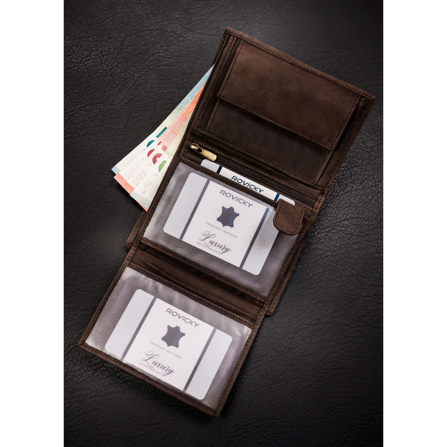 Portfel męski ze skóry naturalnej w brązowym kolorze z tłoczeniem w kształcie głowy psa