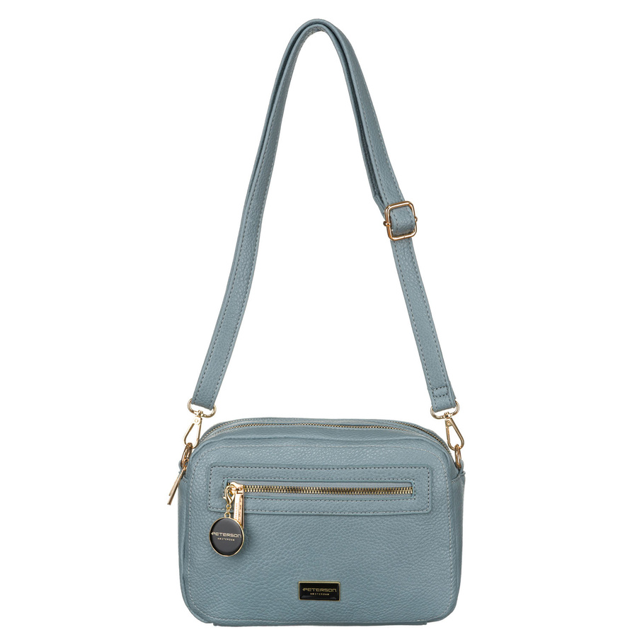 Modna niebieska listonoszka damska z dwoma paskami na ramię i brelokiem eko skóra Peterson