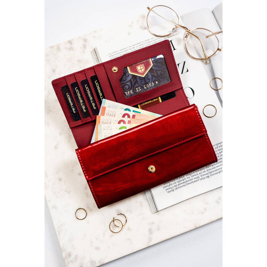 Elegancki portfel damski czerwony z ochroną RFID - Peterson