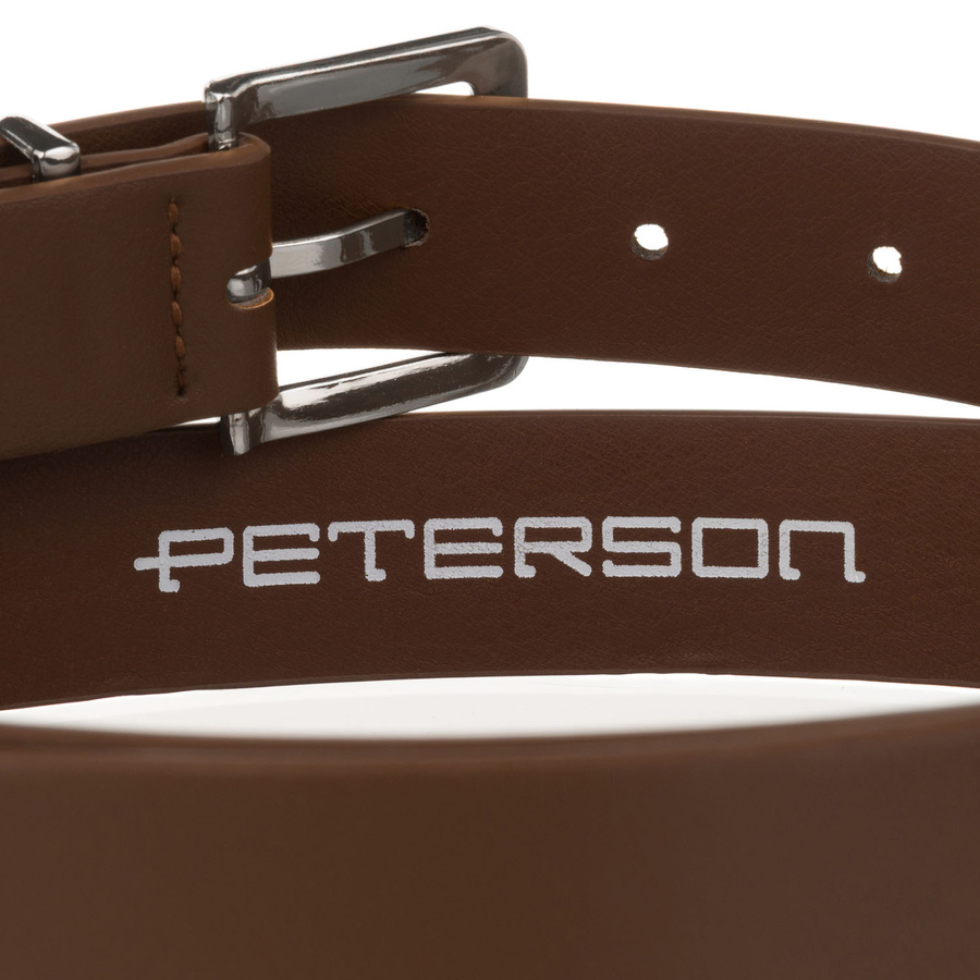 Uniwersalny, wąski pasek damski ze skóry ekologicznej w kolorze khaki ze srebrną klamrą - Peterson