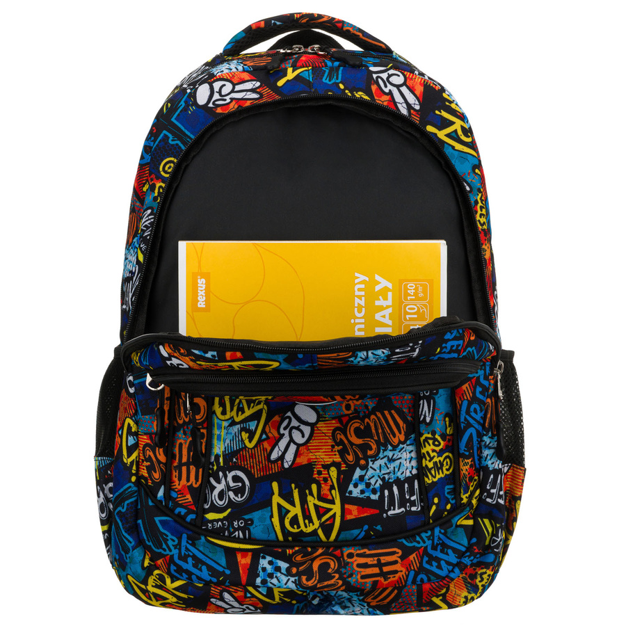 Plecak młodzieżowy do szkoły odszyty z poliestru ze wzorem imitującym graffiti - Peterson