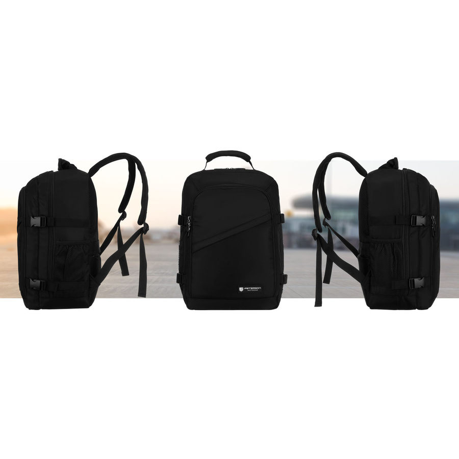 Plecak podróżny z poliestru w czarnym kolorze, idealny na bagaż podręczny - Peterson