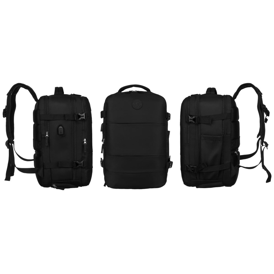 Czarny, trzykomorowy plecak podróżny wykonany z poliestru - Peterson