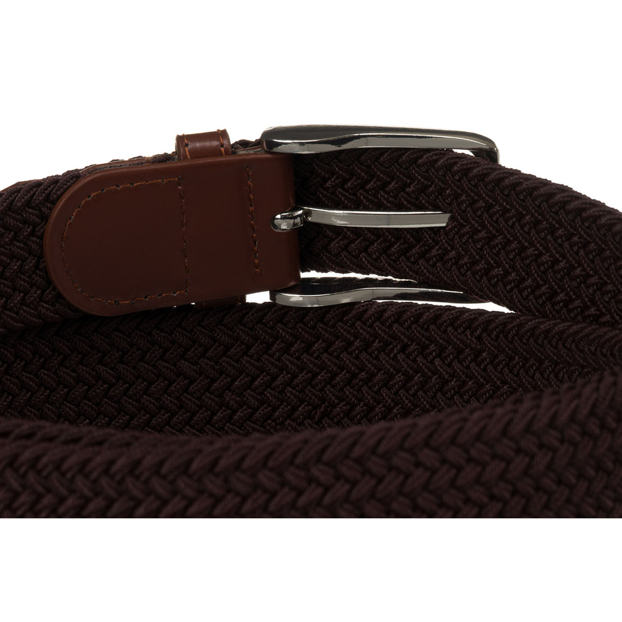 Brązowy pasek parciany z materiału syntetycznego i skóry ekologicznej - Rovicky