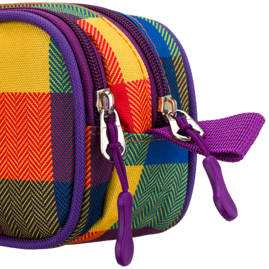 Piórnik szkolny z poliestru w kratę, dwukomorowy zamykany suwakami - Peterson