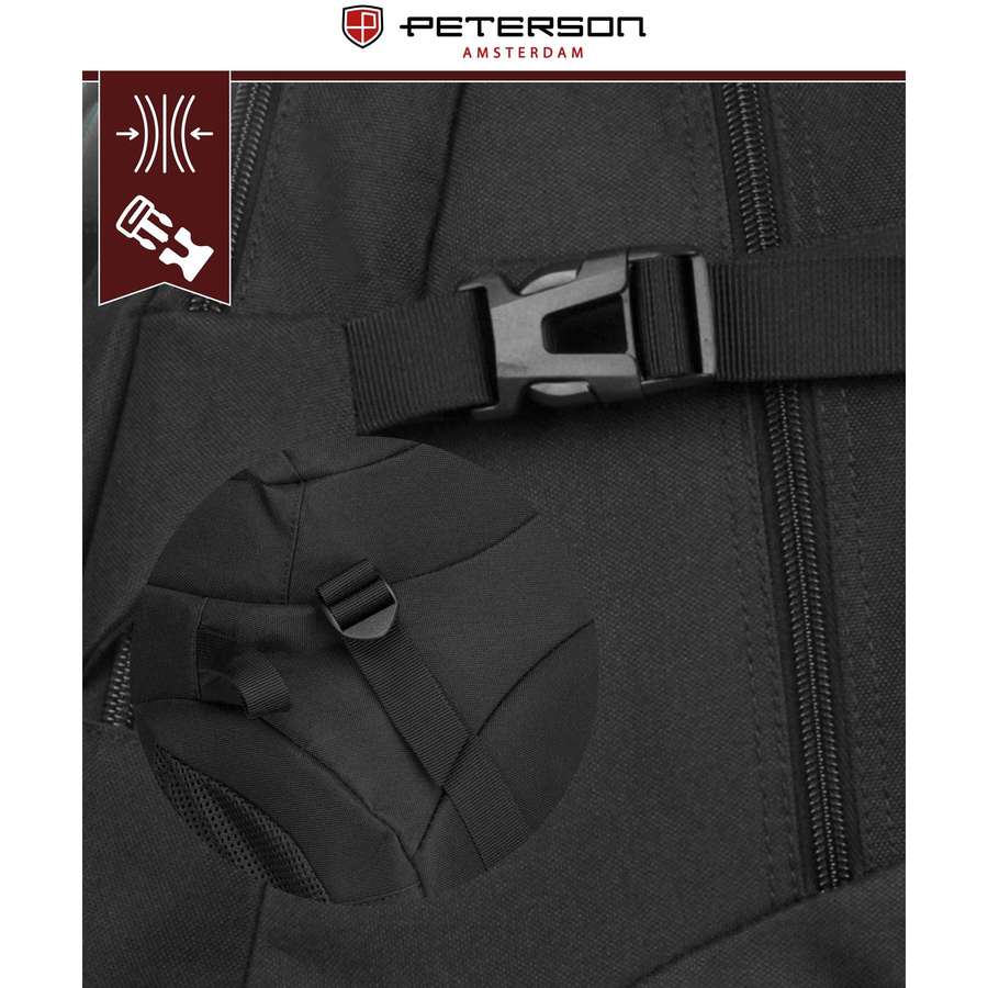 Czarny, wojskowy plecak militarny wyposażony w pasy kompresyjne - Peterson
