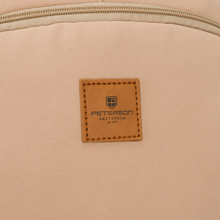 Beżowy plecak szkolny z poliestru z miejscem na laptopa, zamykany suwakiem - Peterson