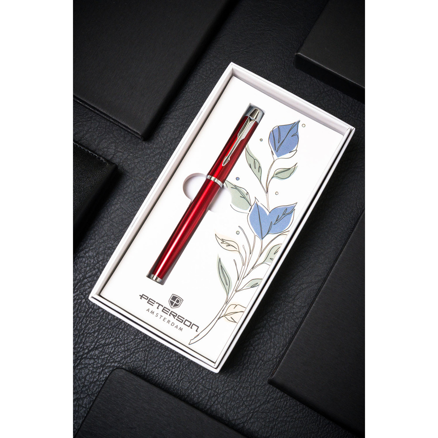 Długopis metalowy w czerwono-srebrnym kolorze z czarnym wkładem - Peterson