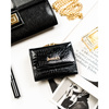 Mały, czarny portfel damski ze skóry naturalnej z systemem RFID - Rovicky