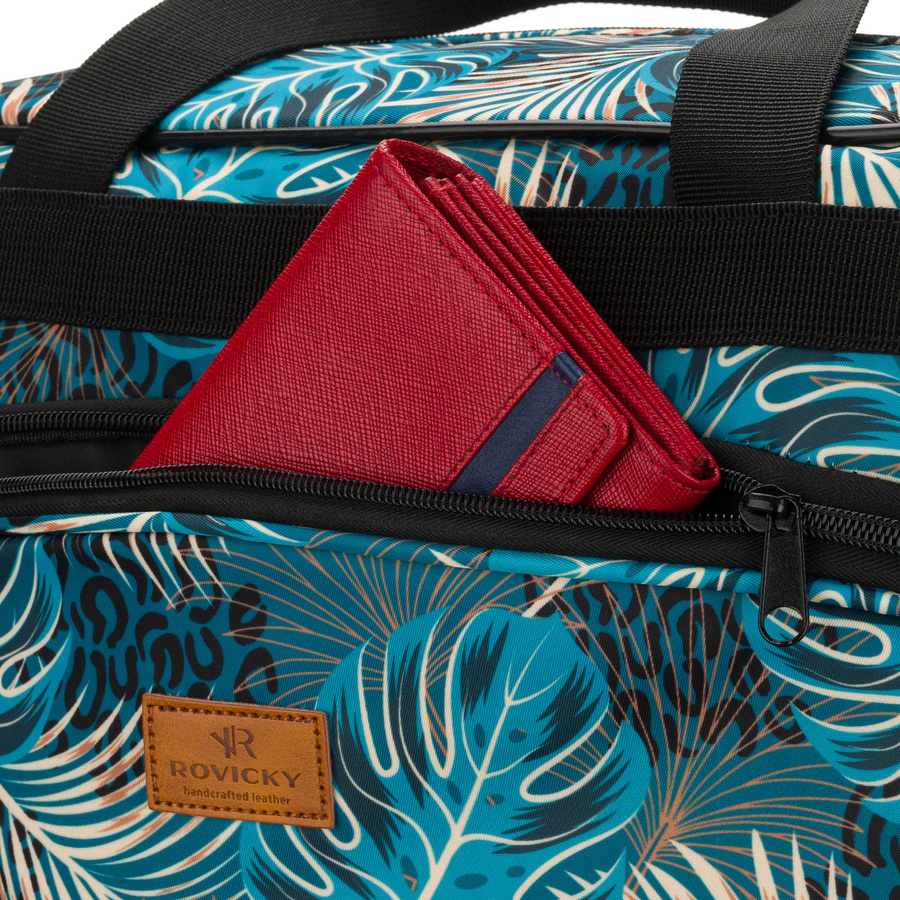 Torba podróżna pokryta roślinnym wzorem wyposażona w dopinany pasek - Rovicky