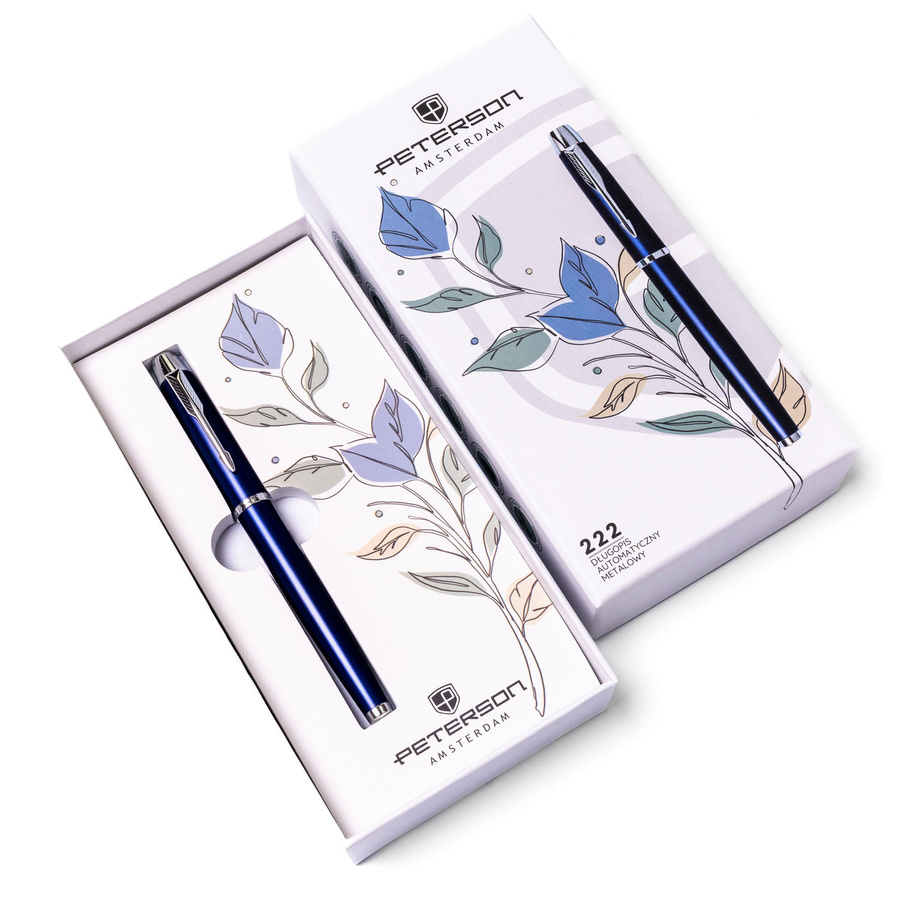 Granatowo-srebrny długopis metalowy z czarnym wkładem - Peterson