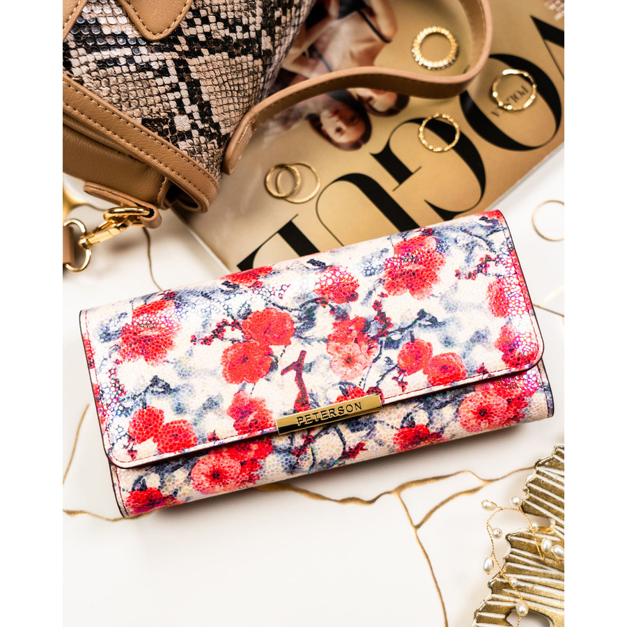 Wielokolorowy portfel damski ze skóry ekologicznej w kwiatowy wzór - Peterson